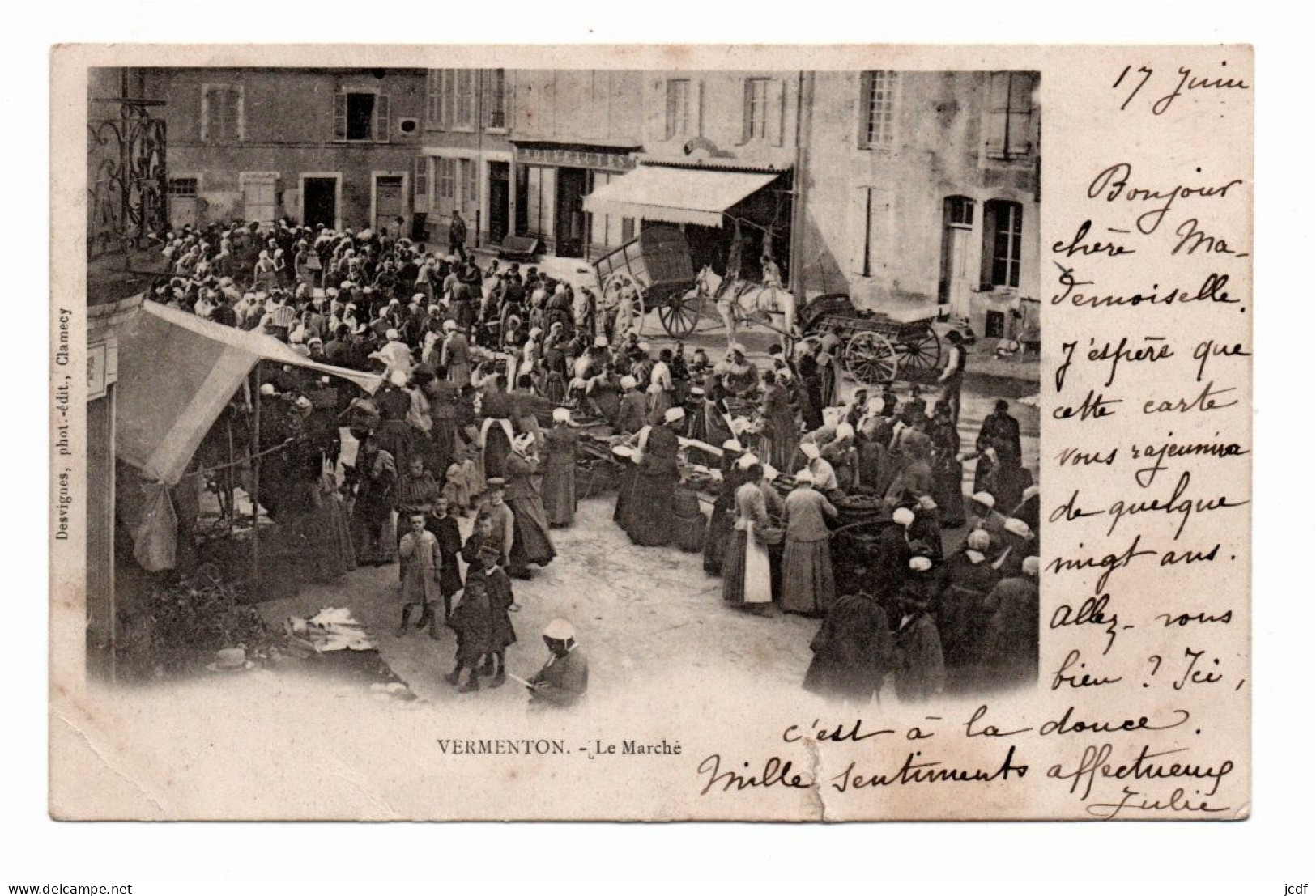 89 VERMENTON Le Marché - Edit Desvignes - Carrioles Attelées - Marchands - Magasin De Nouveautés - Très Animée - Vermenton