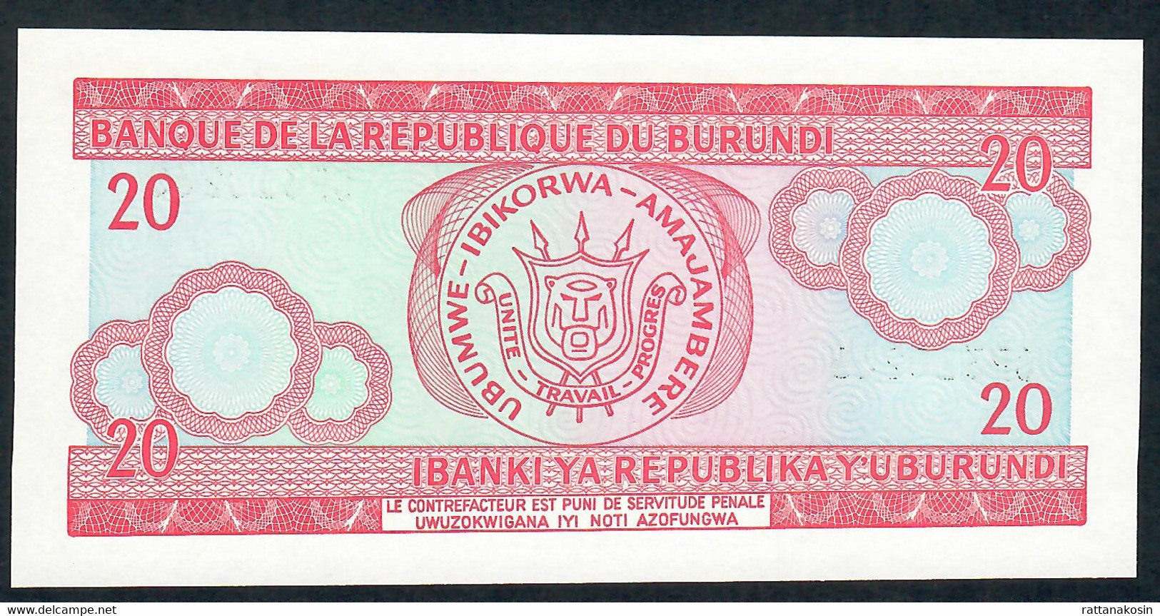 BURUNDI  P27d 20  FRANCS 2007  #DV    UNC. - Burundi