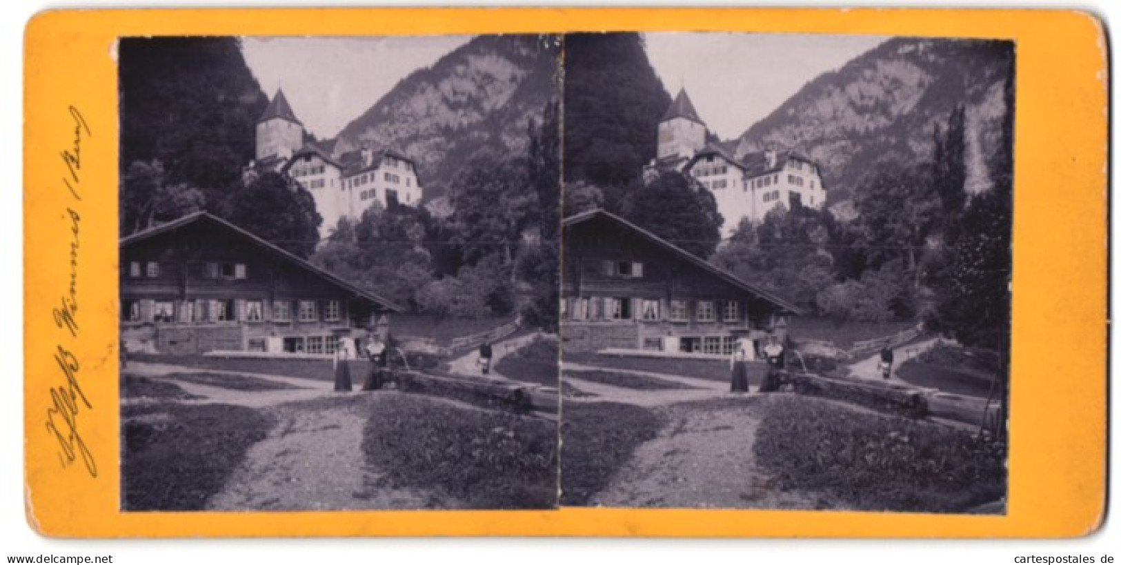 Stereo-Fotografie Unbekannter Fotograf, Ansicht Wimmis, Blick Vom Ort Nach Dem Schloss Wimmis  - Photos Stéréoscopiques