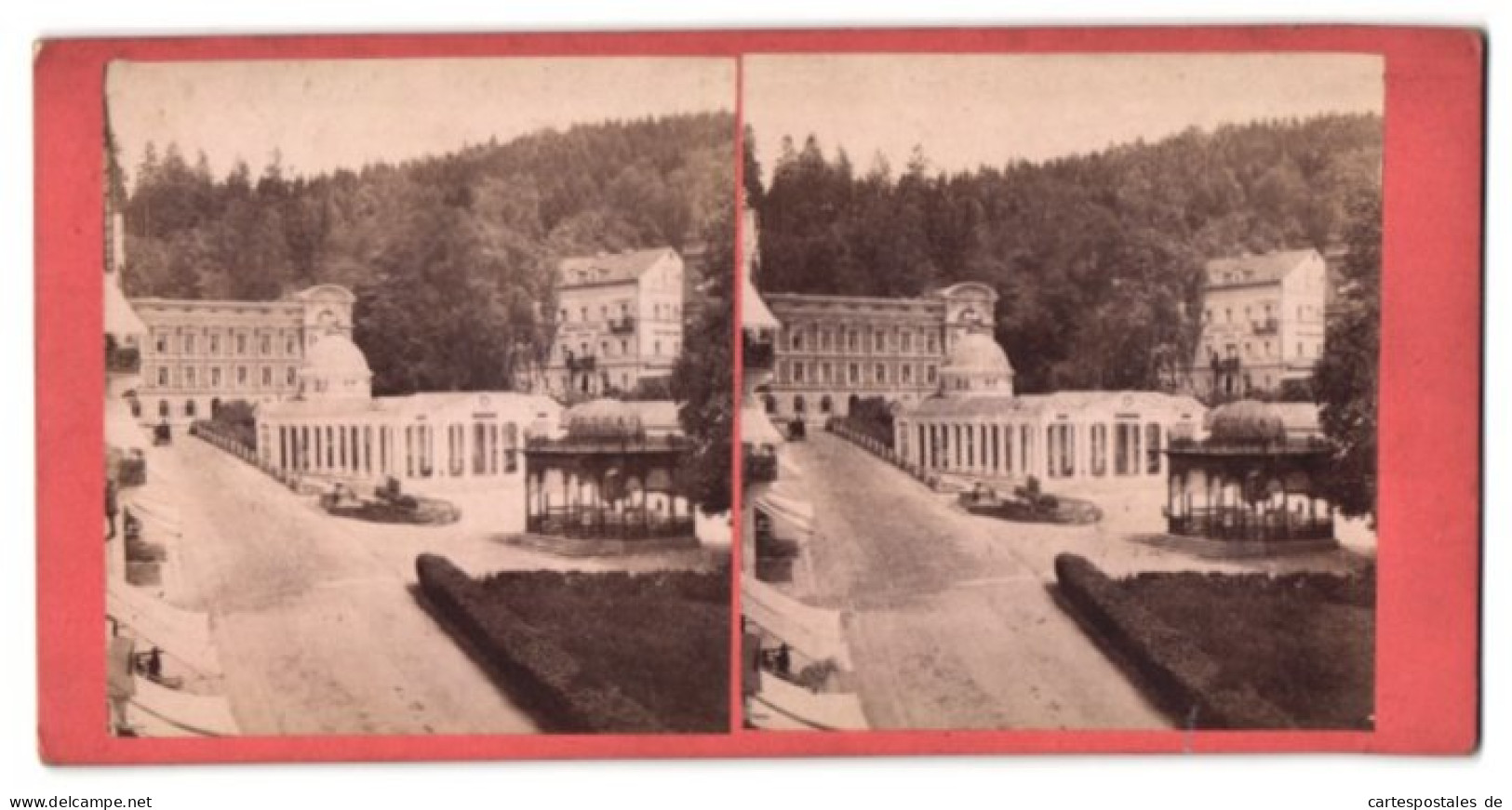 Stereo-Fotografie F. Fridrich, Prag, Ansicht Marienbad, Blick Auf Den Kreuzbrunn  - Photos Stéréoscopiques