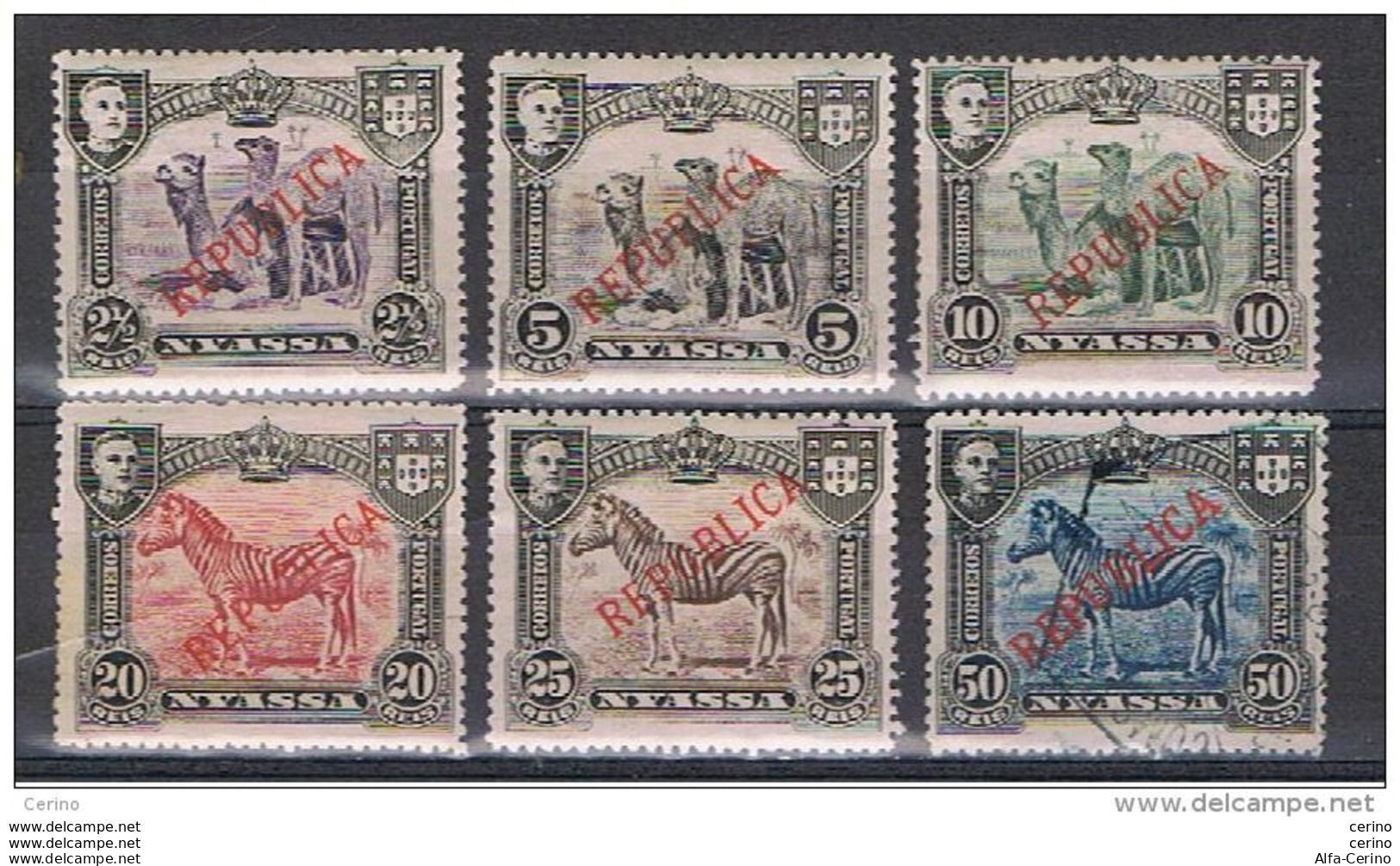 NYASSA:  1911  SOPRASTAMPATI  -  5  VAL. L. + ( 50 R. US.) -  YV/TELL. 52//60 - Nyassa