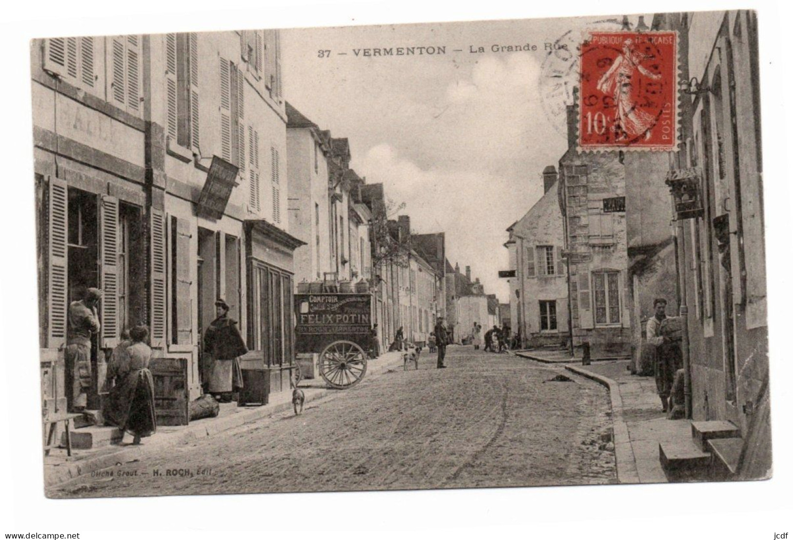 89 VERMENTON La Grande Rue N° 37 - Edit Roch 1907 - Carriole Félix Potin - Animée - Vermenton