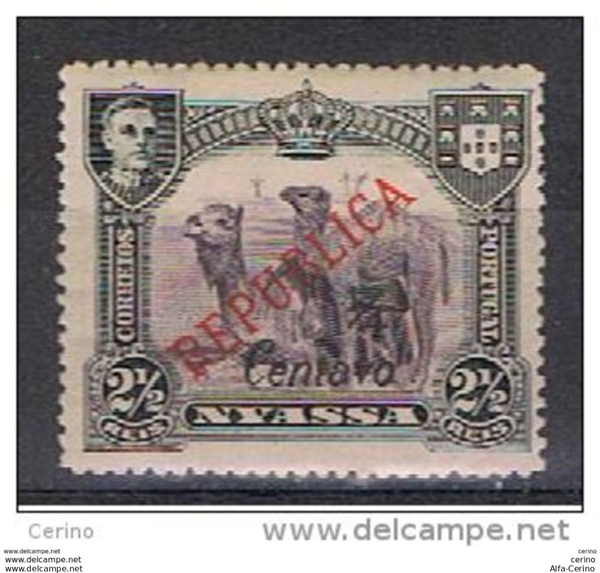 NYASSA - VARIETA':  1921  SOPRASTAMPA  II° TIPO  -  1/4 C./2 1/2 R.  NERO  E  BRUNO  VIOLETTO  L. -  YV./TELL. 82 A - Nyassa