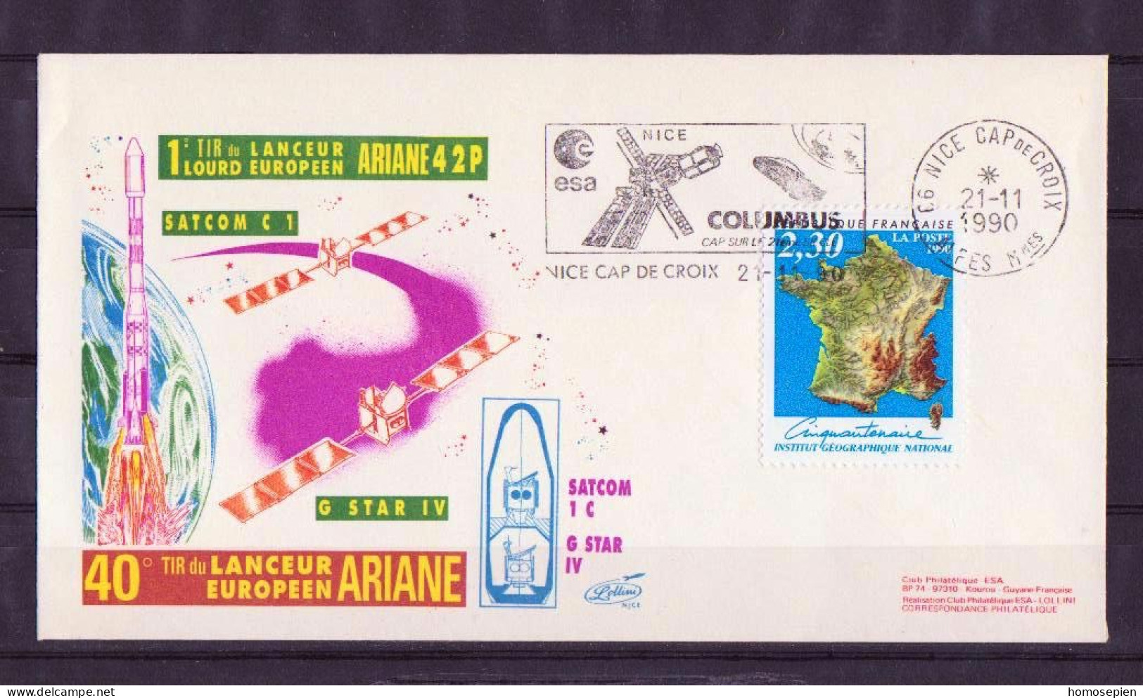 Espace 1990 11 21 - ESA - Ariane V40 - Composite Nice Cap De Croix - Europa