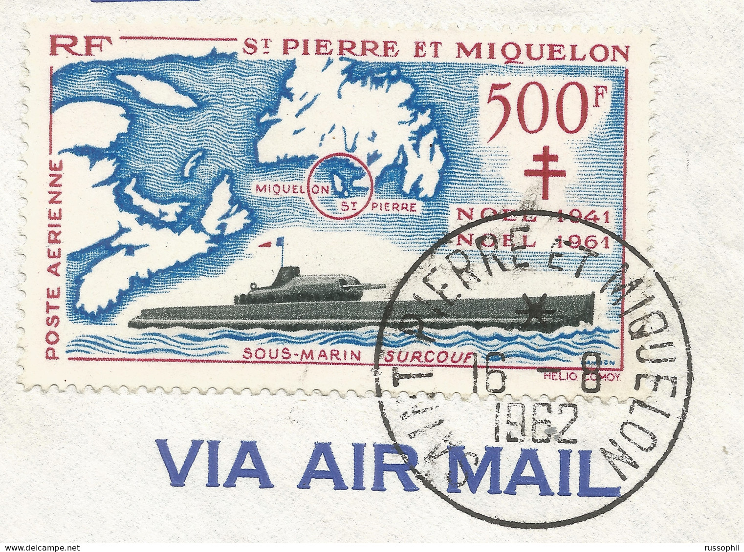 SAINT PIERRE ET MIQUELON - 500 FR (Yv. #PA28 ALONE) FRANKING ON AIR MAILED REGISTERED COVER TO THE USA - 1962 - Lettres & Documents