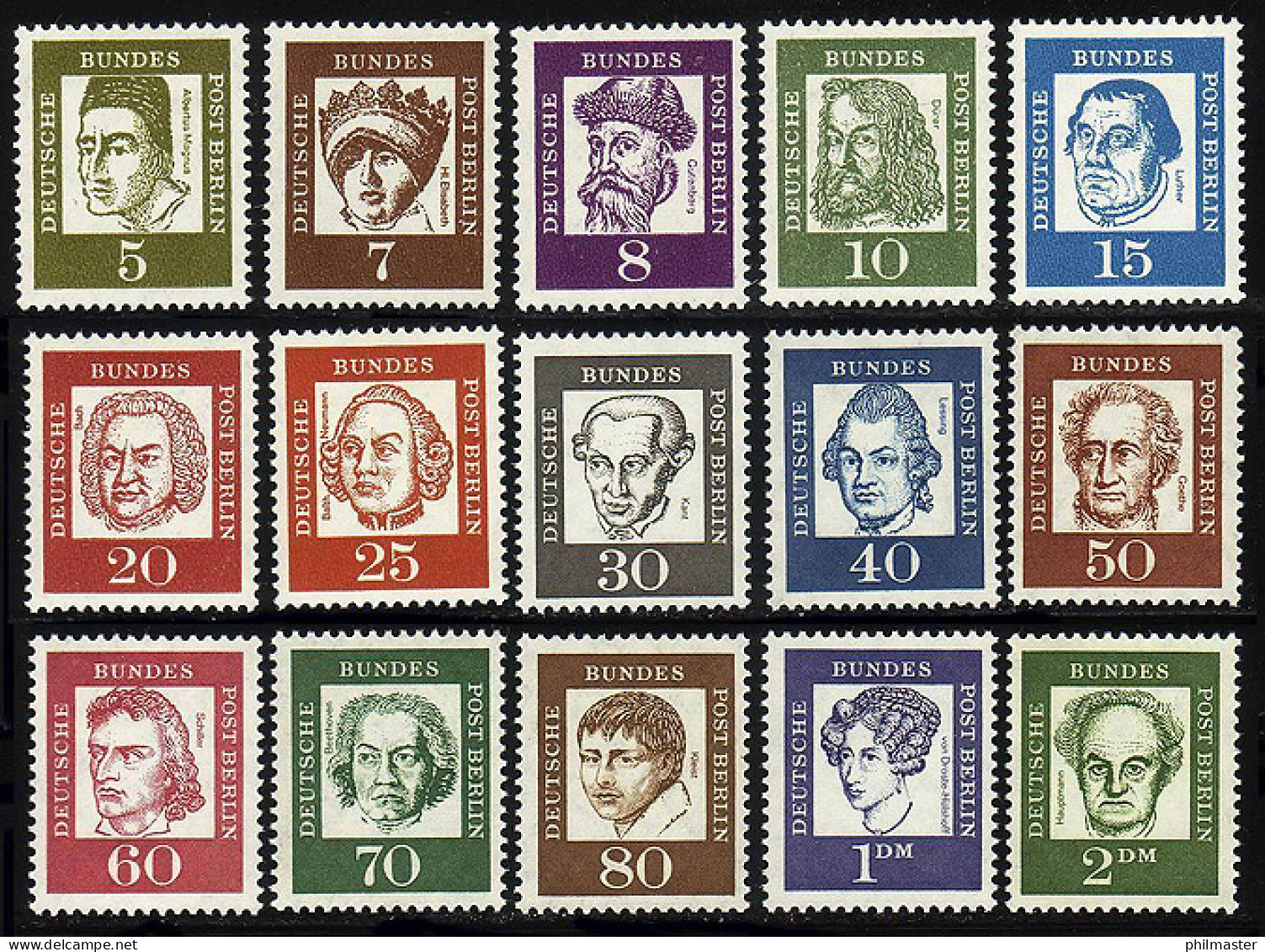 199-213 Bedeutende Deutsche, 15 Werte Komplett, Satz ** Postfrisch - Unused Stamps
