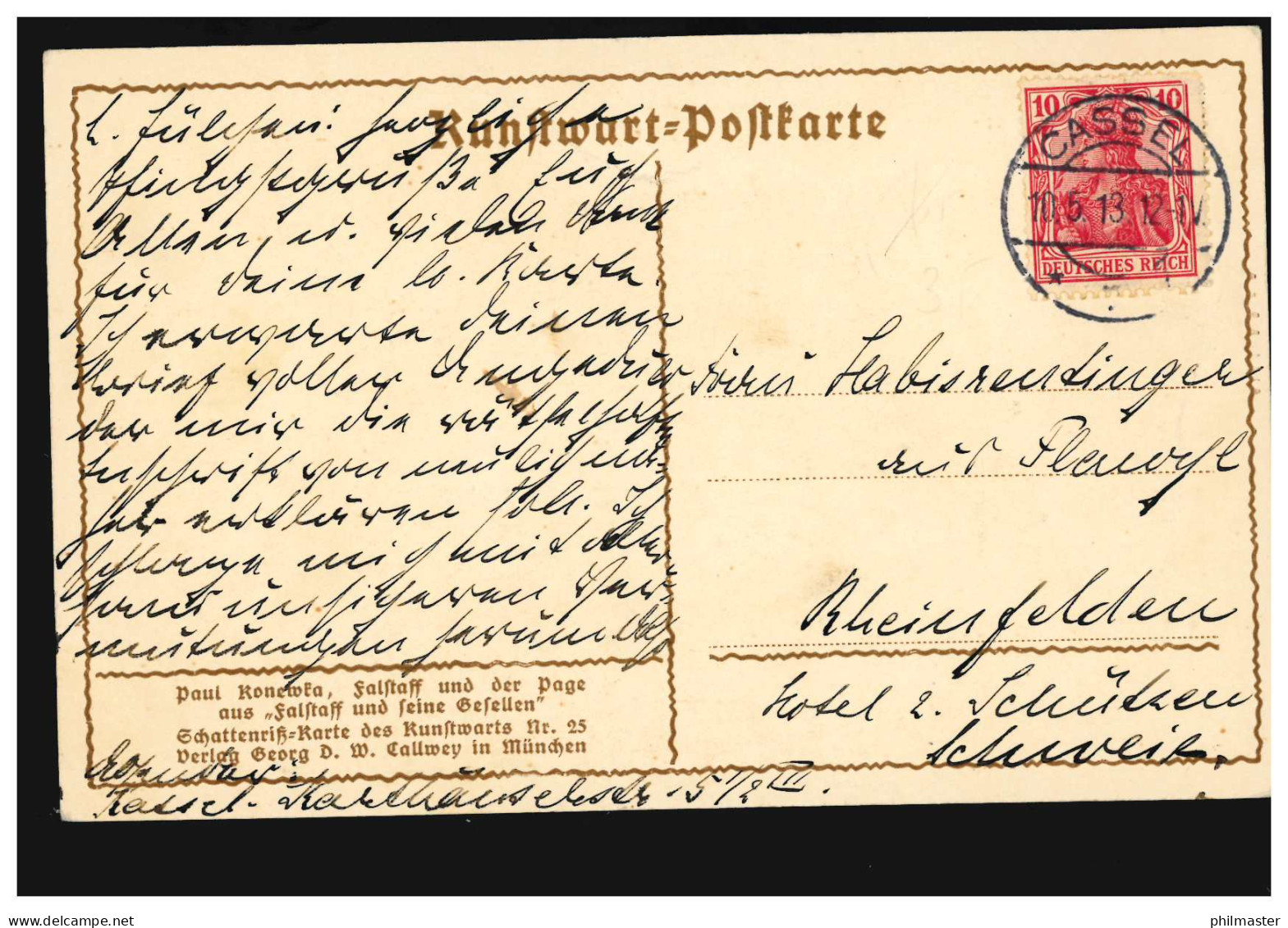 Scherenschnitt-AK Paul Konewka: Falstaff Und Der Page, Callwey, CASSEL 10.5.1913 - Silhouetkaarten
