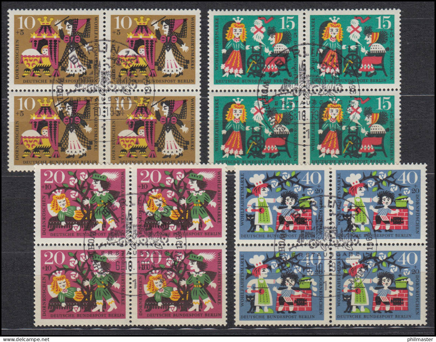 237-240 Wofa Märchen Dornröschen 1964: Viererblock-Satz Zentrische ESSt BERLIN - Used Stamps