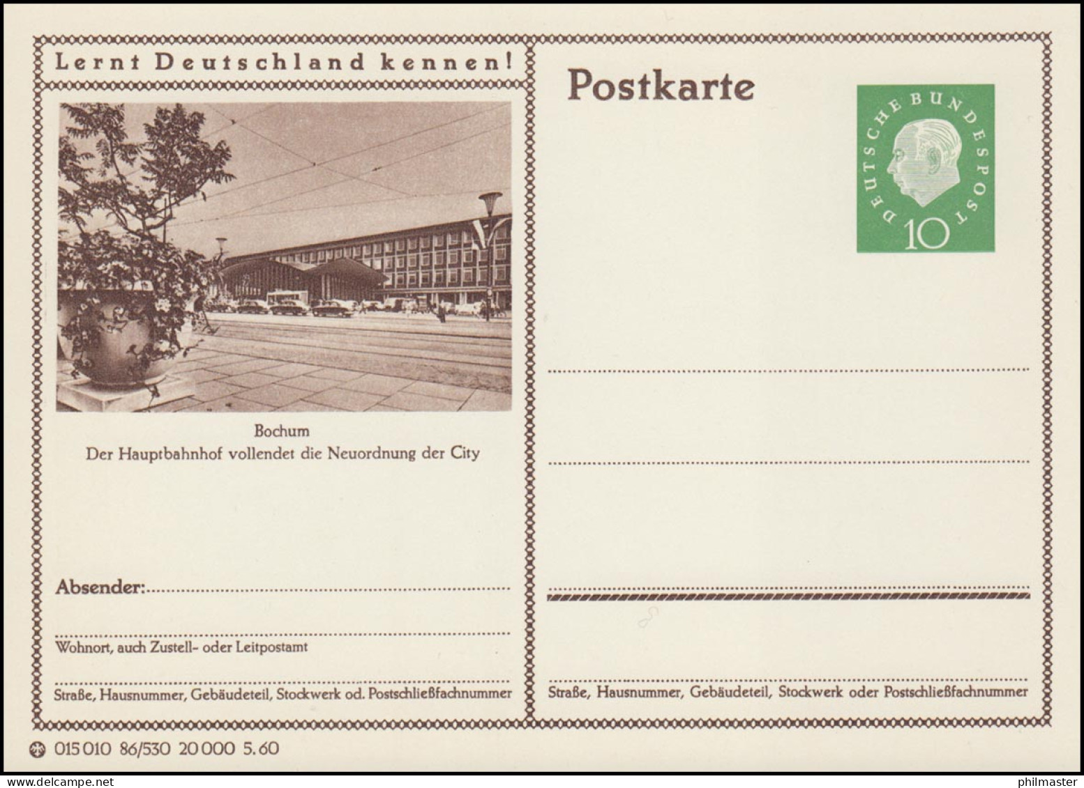 P042-86/530 Bochum, Hauptbahnhof ** - Cartes Postales Illustrées - Neuves