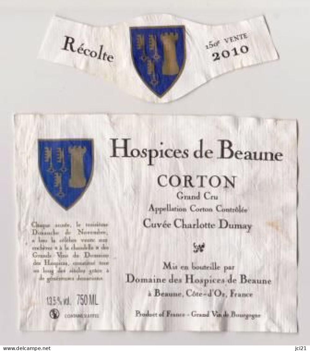 Etiquette Et Millésime HOSPICES DE BEAUNE " CORTON 150° VENTE 2010 - Cuvée Charlotte Dumay" (2875)_ev495 - Bourgogne