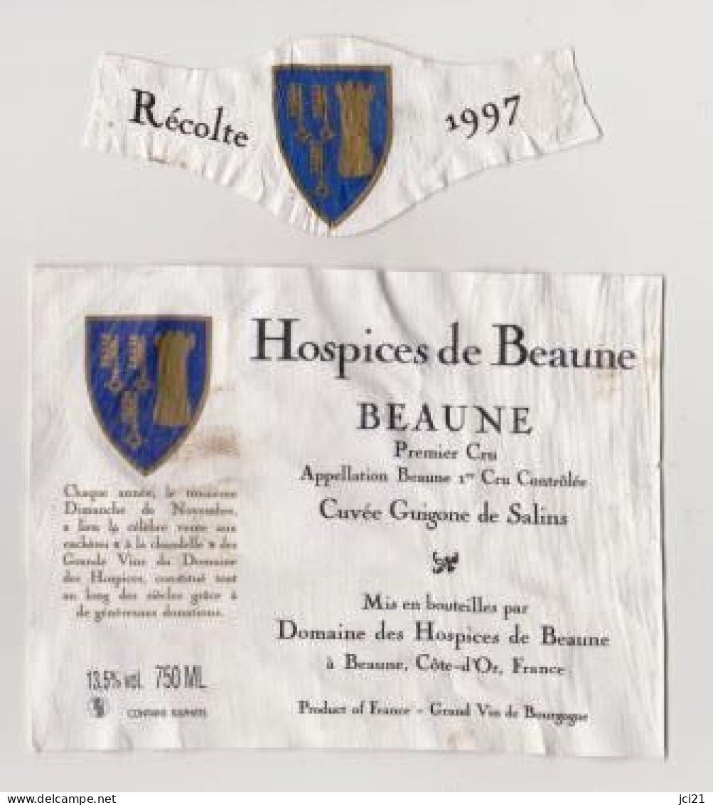 Etiquette Et Millésime HOSPICES DE BEAUNE " BEAUNE 1er CRU 1997 - Cuvée Guigogne De Salins " (2919)_ev454 - Bourgogne