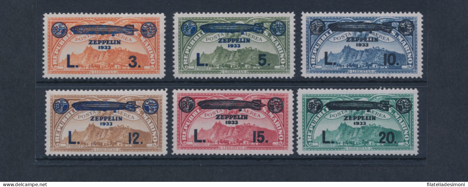 1933 SAN MARINO, Posta Aerea N. A11/A16, Crociera Zeppelin, MNH** - Posta Aerea