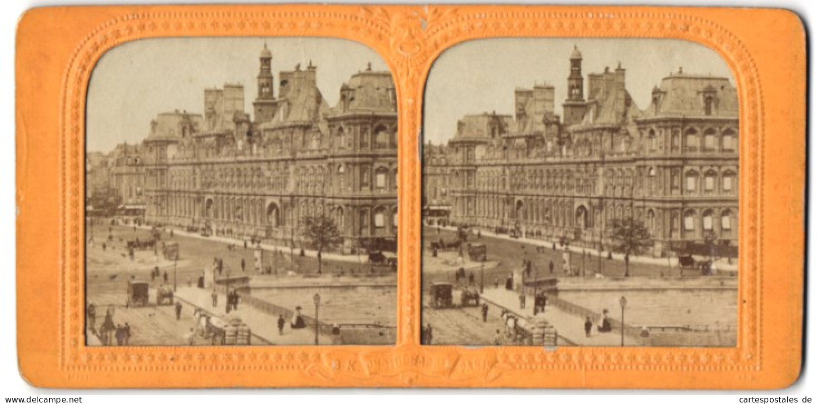 Vue Stéréoscopique-Photo B. K. Paris, Adolphe Block,  Vue De Paris, Hotel De Ville, Halt Gegen's Licht  - Photos Stéréoscopiques