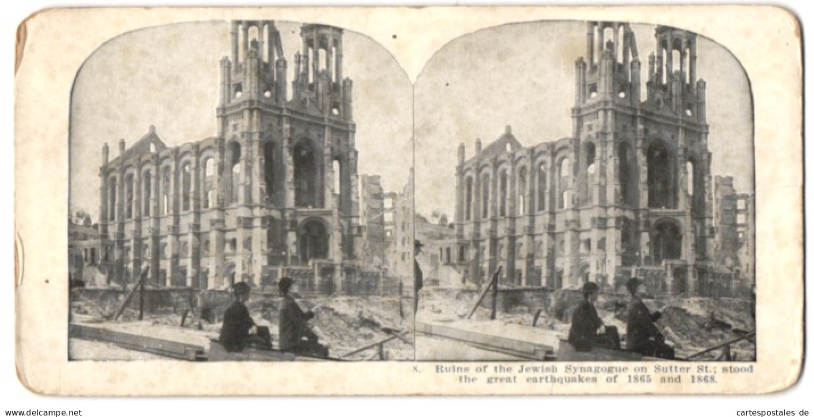 Stereo-Fotografie Unbekannter Fotograf, Ansicht San Francisco, Judaika, Synagoge Nach Den Erdbeben 1865 & 1868  - Photos Stéréoscopiques