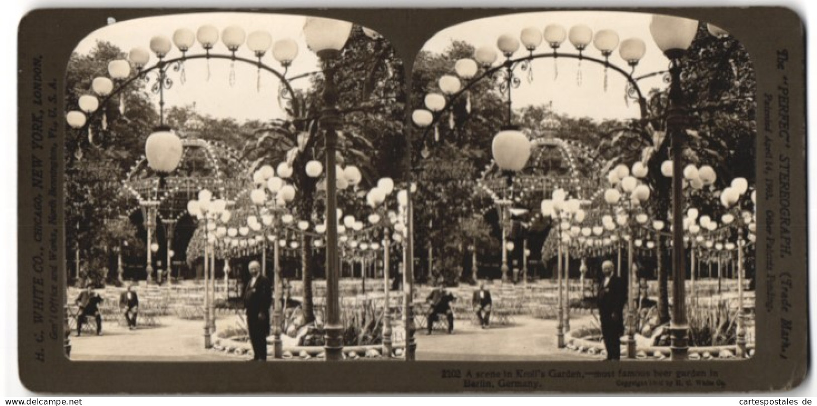 Stereo-Fotografie N. C. White, New York, Ansicht Berlin, Pavillon Mit Beleuchtung Im Krollschen Garten  - Photos Stéréoscopiques