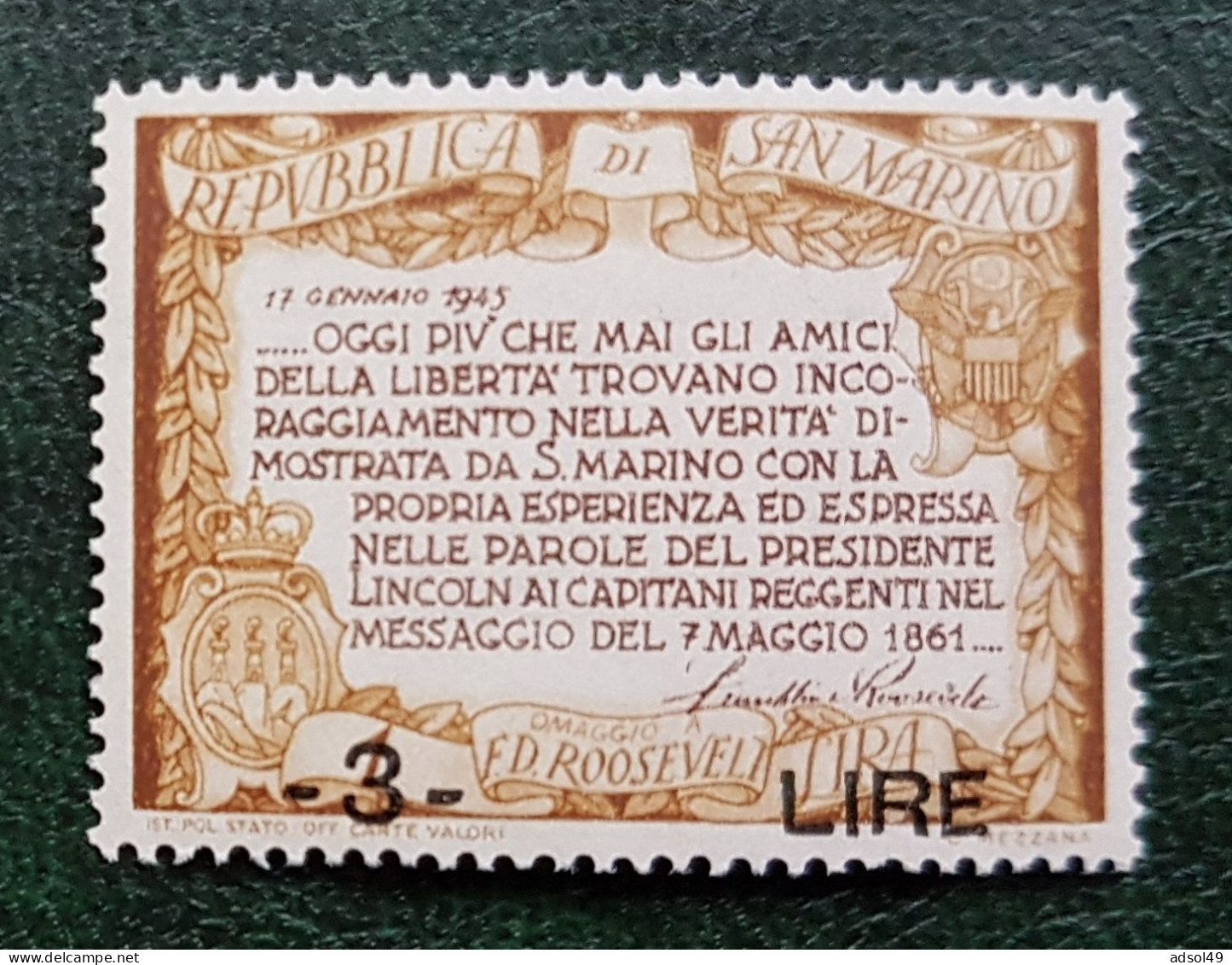 San Marino 1947  - Roosevelt - Neufs