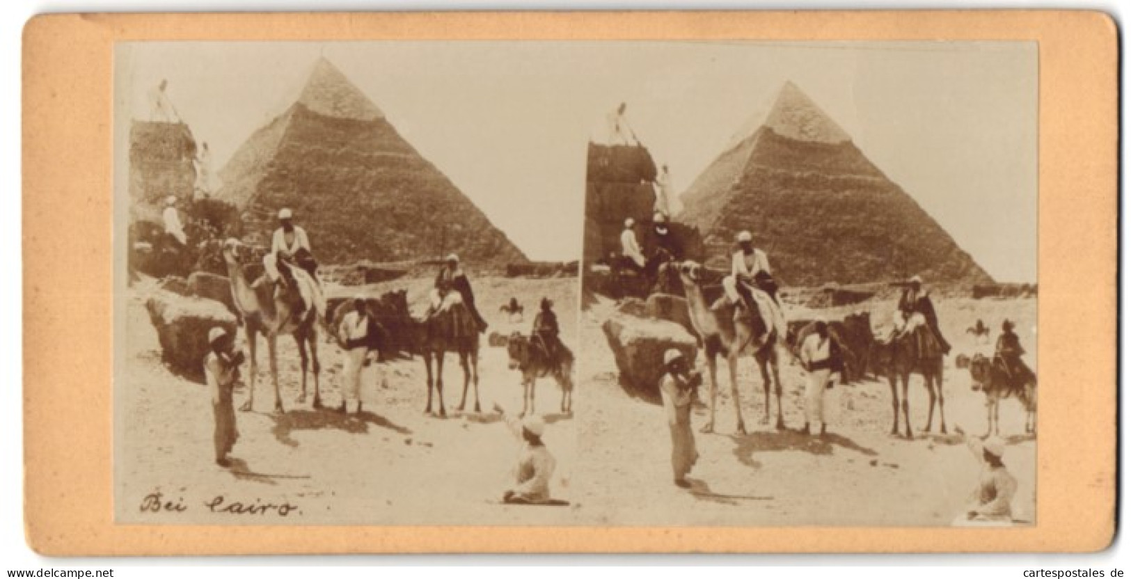 Vue Stéréoscopique-Photo Photographe Inconnu,  Vue De Giseh / Ägypten, Kamel-Karawane Vor Der Grossen Pyramide  - Photos Stéréoscopiques