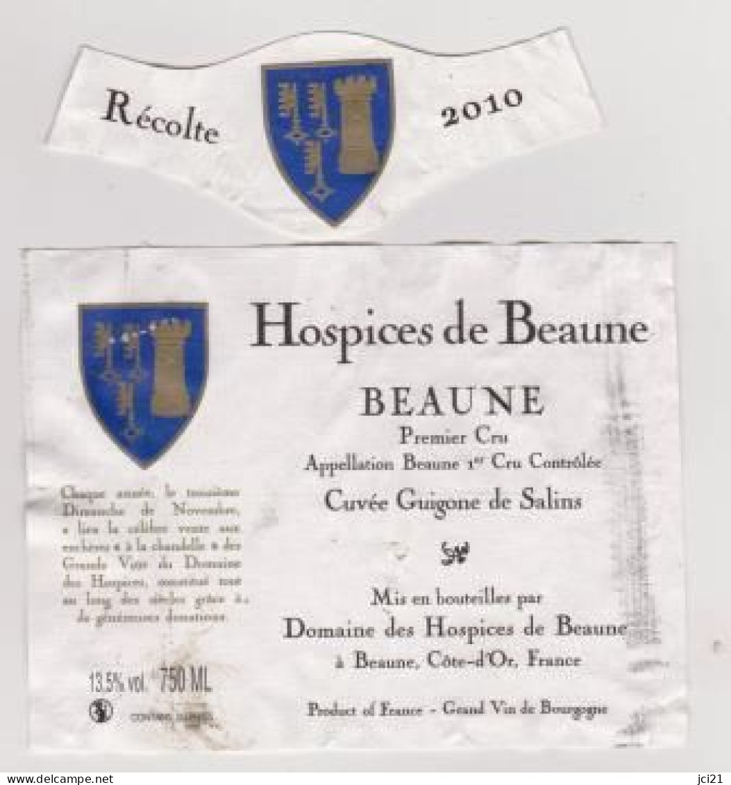 Etiquette Et Millésime HOSPICES DE BEAUNE " BEAUNE 1er CRU 2010 - Cuvée Guigogne De Salins " (2895)_ev479 - Bourgogne