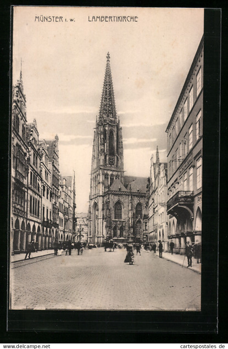 AK Münster I. W., Strassenpartie Lambertikirche  - Münster