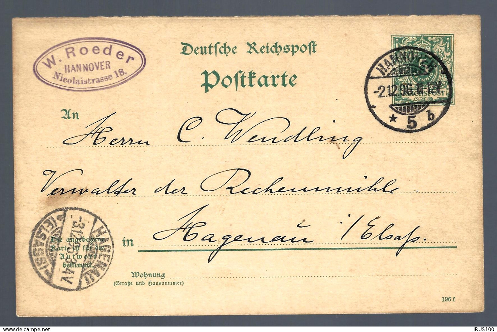 GANZSACHE - ENTIER POSTAL - HANNOVER - 1906 - POUR HAGENAU / HAGUENAU - Hanover