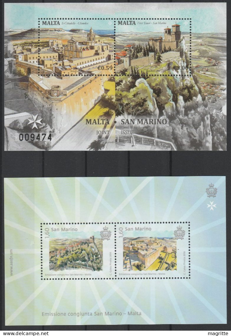 Malte San Marin 2016 Emission Commune Château Malta San Marino Joint Issue Castle - Gezamelijke Uitgaven