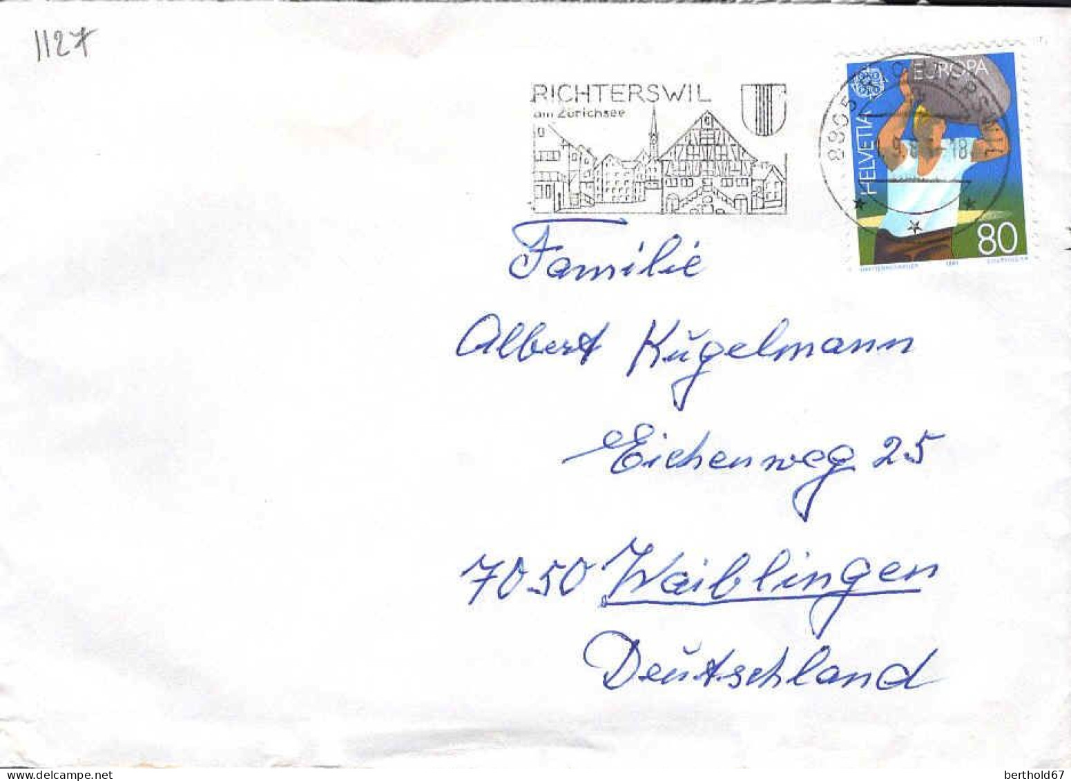 Suisse Poste Obl Yv:1127 Europa Cept Levé De Pierre (TB Cachet Rond) Richterswil - Lettres & Documents