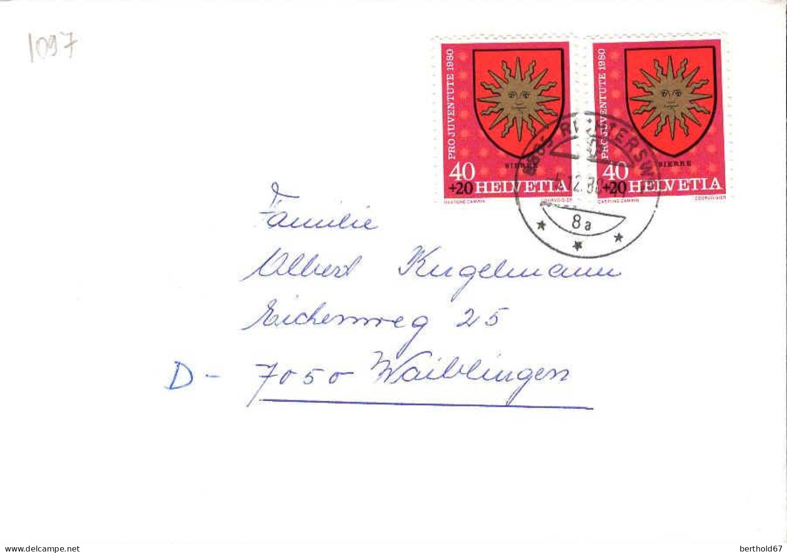 Suisse Poste Obl Yv:1118 Pro Juventute Sierre Armoiries (Beau Cachet Rond) - Cartas & Documentos