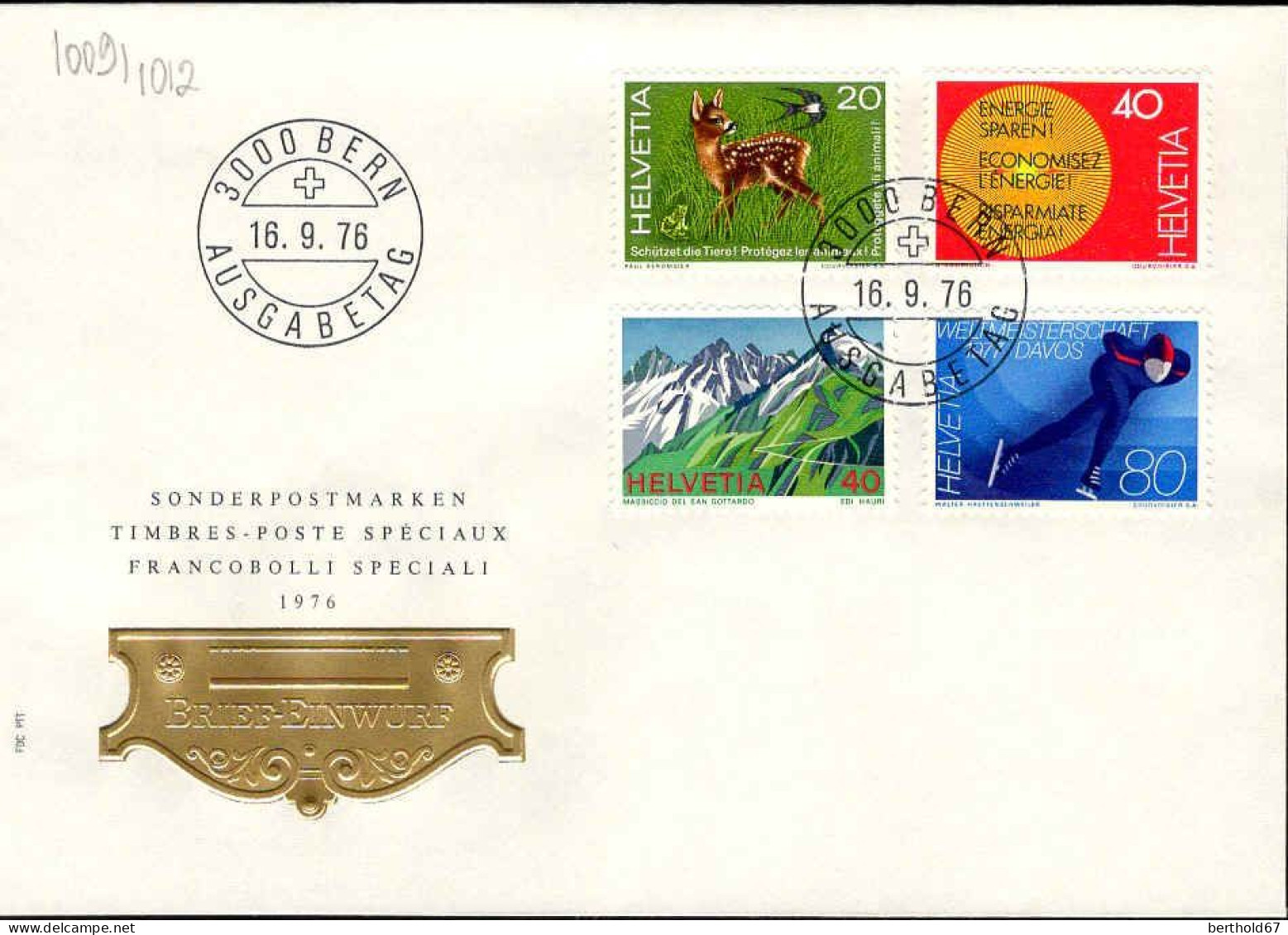 Suisse Poste Obl Yv:1009/1012 Commémorations & Alpes Suisses Bern 28-5-76 Fdc - FDC