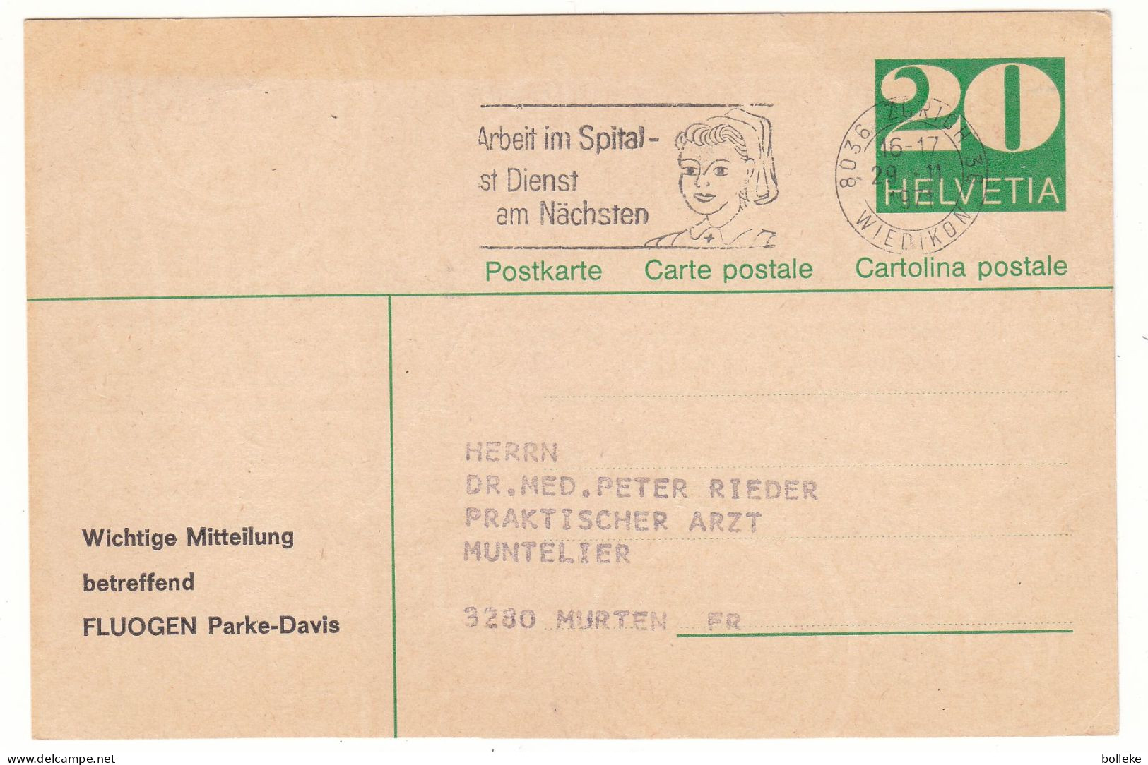 Suisse - Carte Postale De 1971 - Entier Postal - Oblit Zürich Wiedikon - - Briefe U. Dokumente