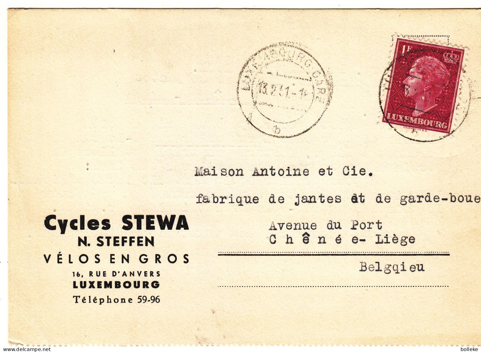 Luxembourg - Carte Postale De 1951 - Oblit Luxembourg - - Covers & Documents