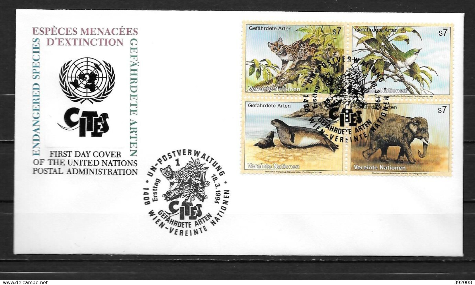 1994 - 182 / 185 - Espèces Animales Menacées D'extinction - 31 - FDC