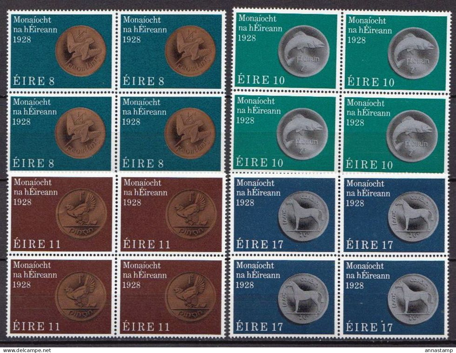 Ireland MNH Set In Blocks Of 4 Stamps - Monnaies