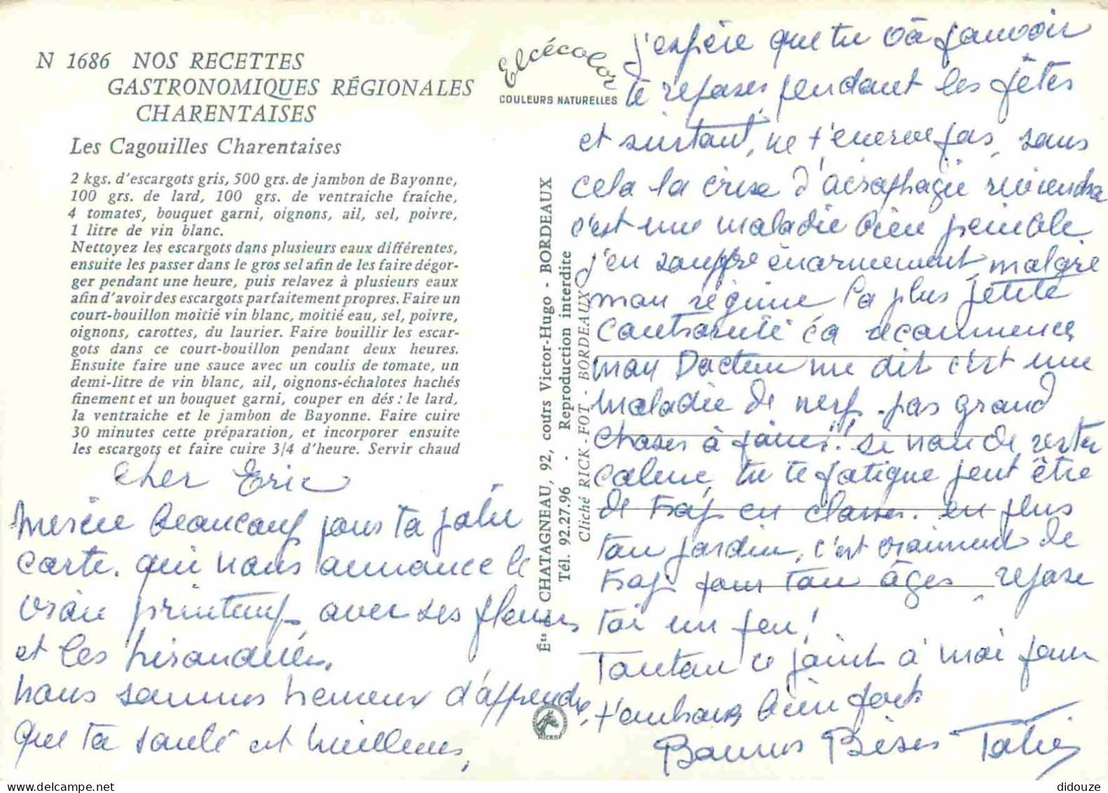 Recettes De Cuisine - Cagouilles Charentaises - Gastronomie - CPM - Voir Scans Recto-Verso - Recettes (cuisine)