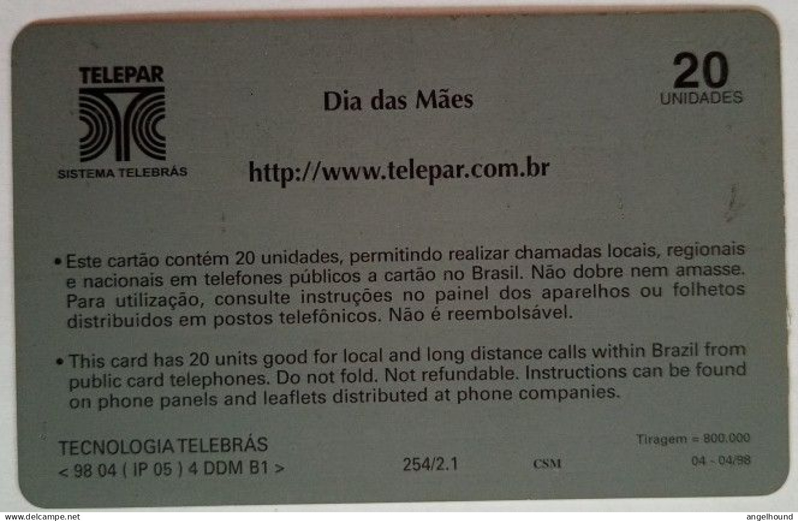 Brazil  Relepar 20 Units - 10 De Maio Dia Des Maes - Brasile