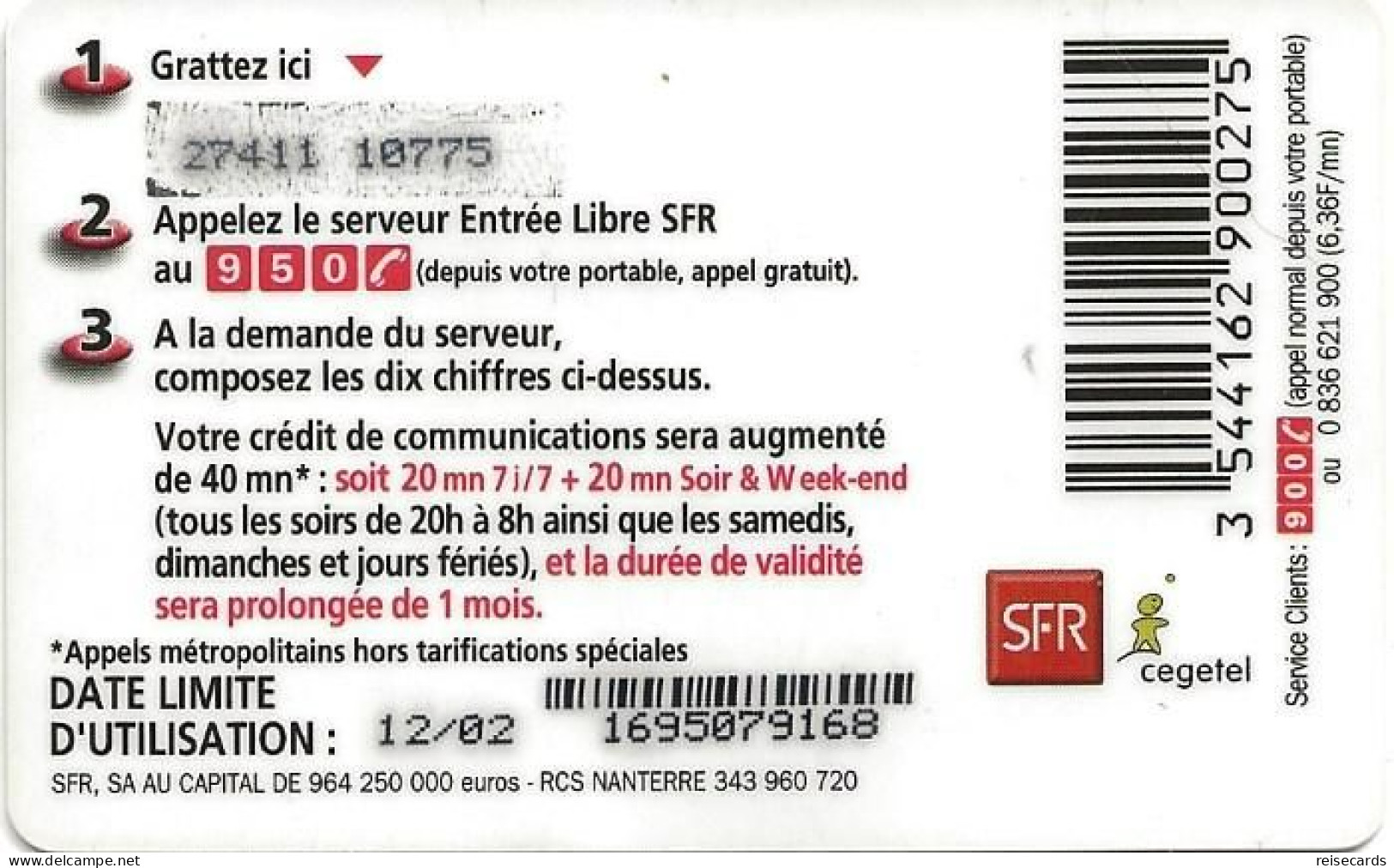 France: Recharge SFR 40 - Nachladekarten (Refill)