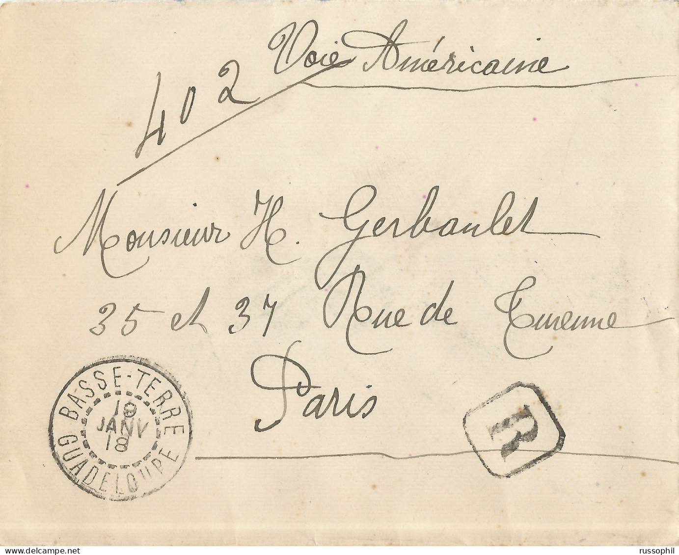 GUADELOUPE - 40 CENT. (Yv. #65 ALONE) FRANKING ON REGISTRED COVER FROM BASSE-TERRE TO PARIS - FRENCH SEA POST - 1918 - Lettres & Documents