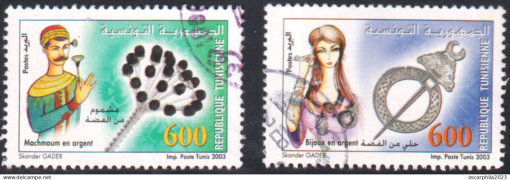 2003-Tunisie/ Y&T 1504- 1505-  Produits En Argent : Le Mechmoum De Fell, Le Khlel - Série Complète -  Obli - Sonstige & Ohne Zuordnung