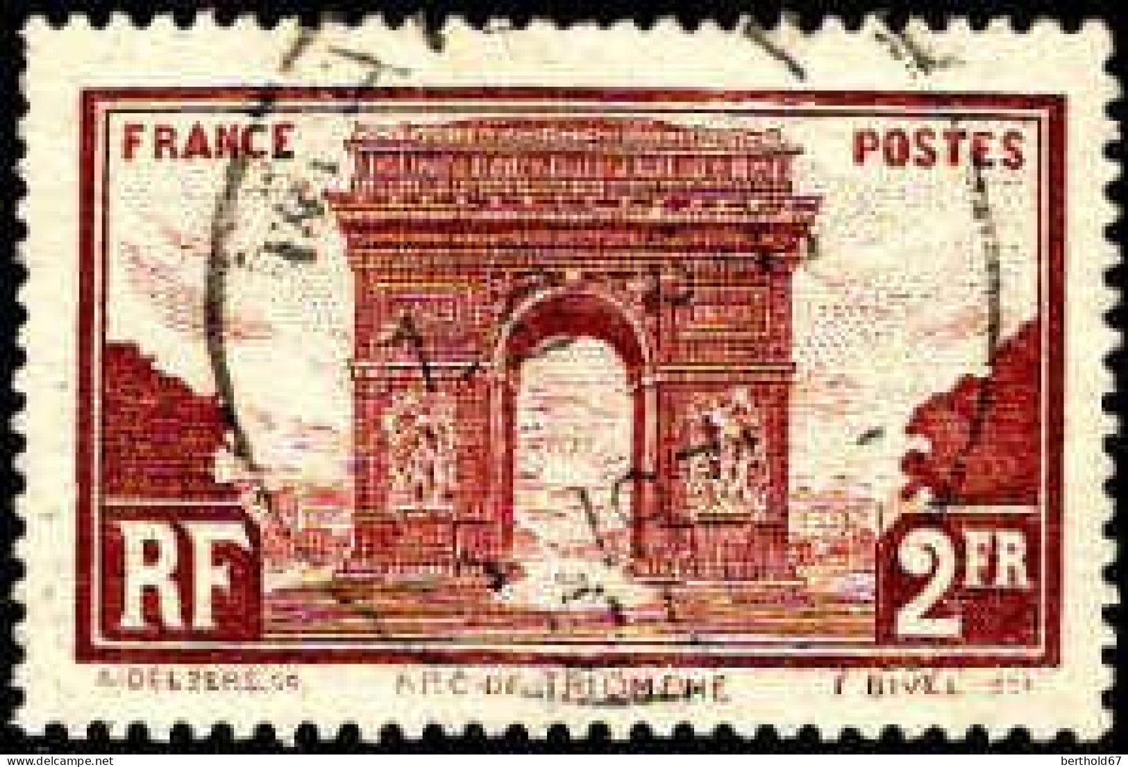 France Poste Obl Yv: 258 Mi:263 Arc De Triomphe (Beau Cachet Rond) Dents Un Peu Courtes - Usados