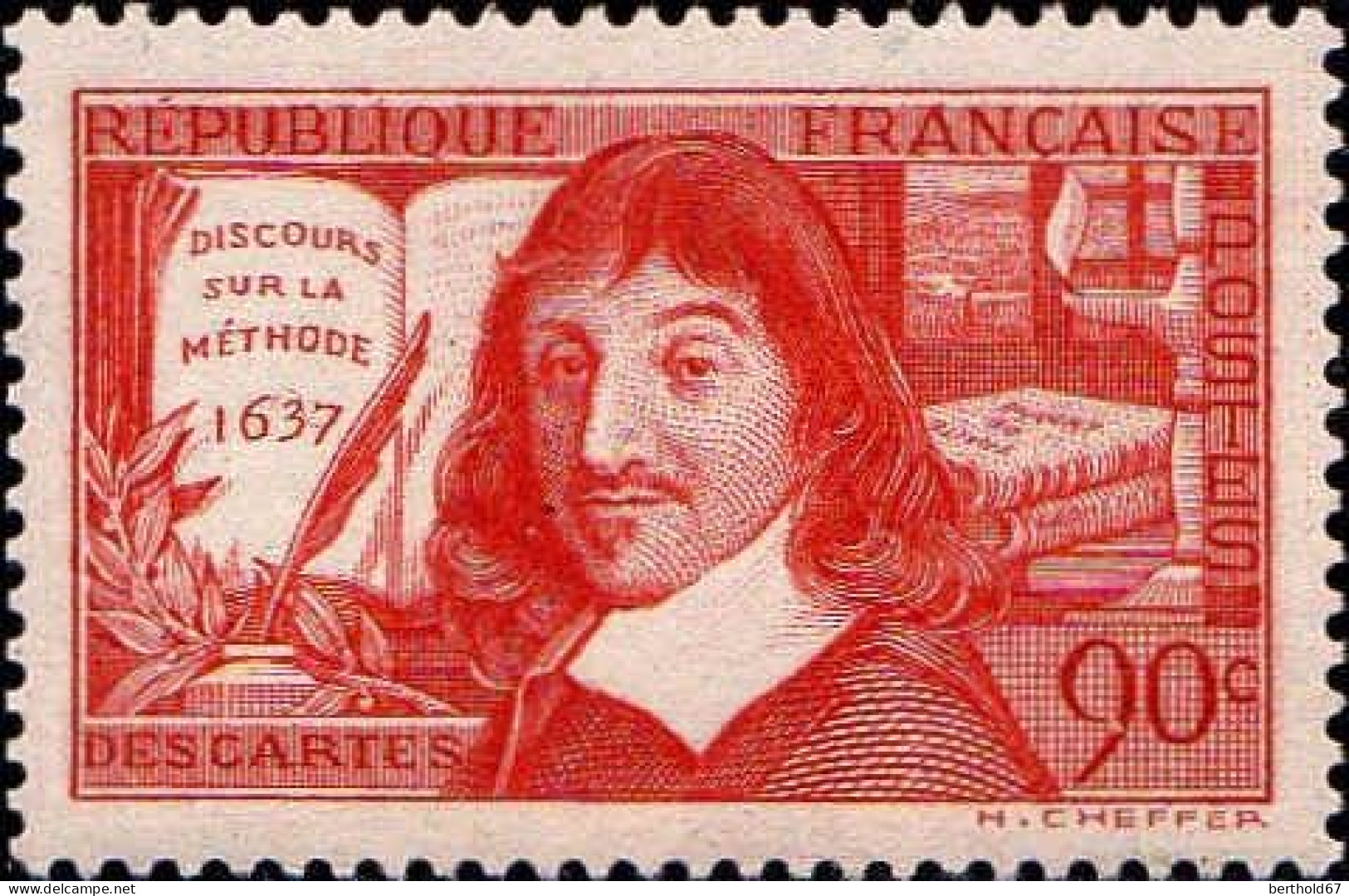 France Poste N* Yv: 341 Mi:347I Descartes Discours Sur La Méthode (avec Charnière) - Nuevos