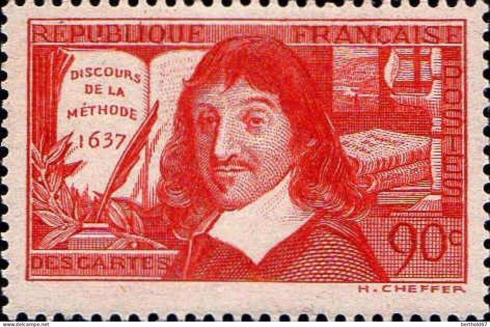 France Poste N* Yv: 342 Mi:347II Descartes Discours De La Méthode (sans Gomme) - Nuevos