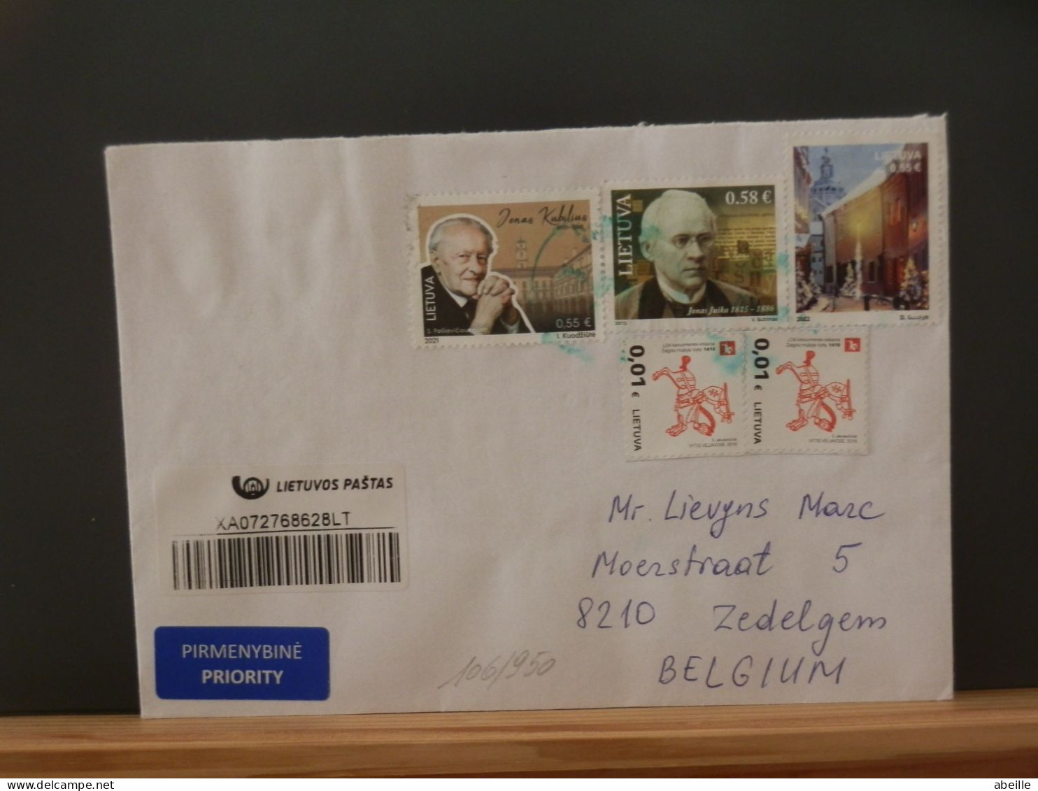 106/950  LETTRE LIETUVA  2024 POUR LA BELG. - Lithuania