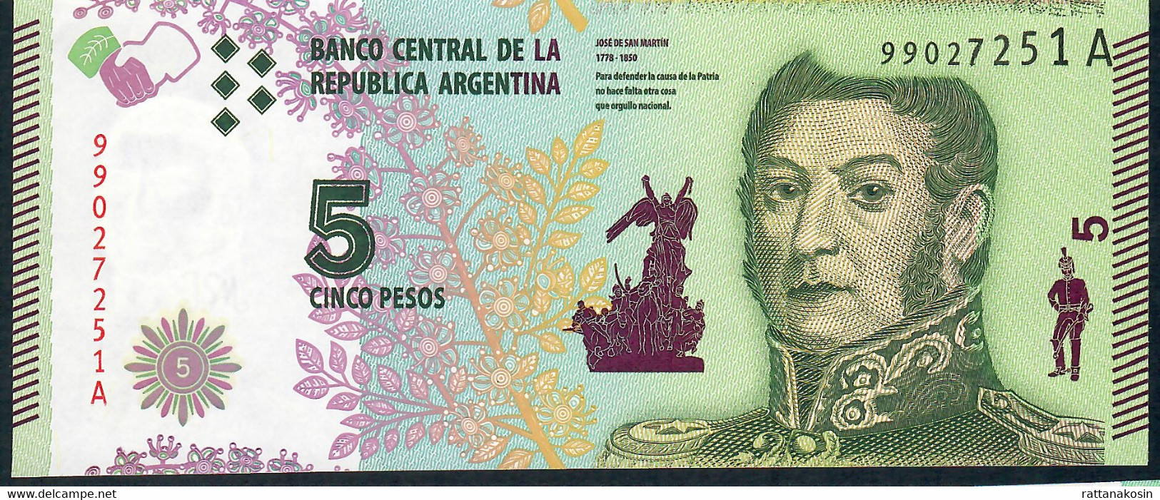 ARGENTINA P359 5 PESOS 2015 Signature 85 #A UNC. - Argentina