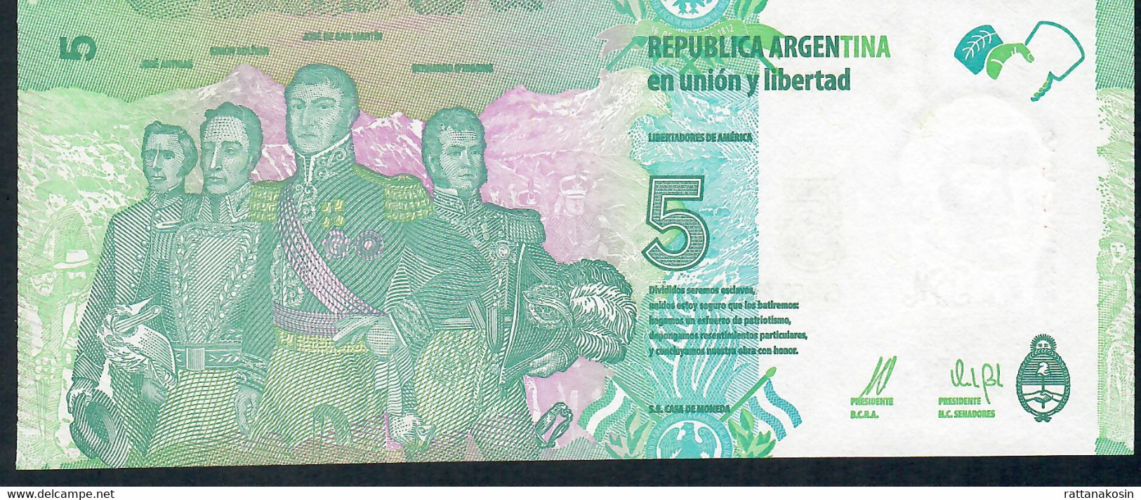 ARGENTINA P359 5 PESOS 2015 Signature 85 #A UNC. - Argentinië