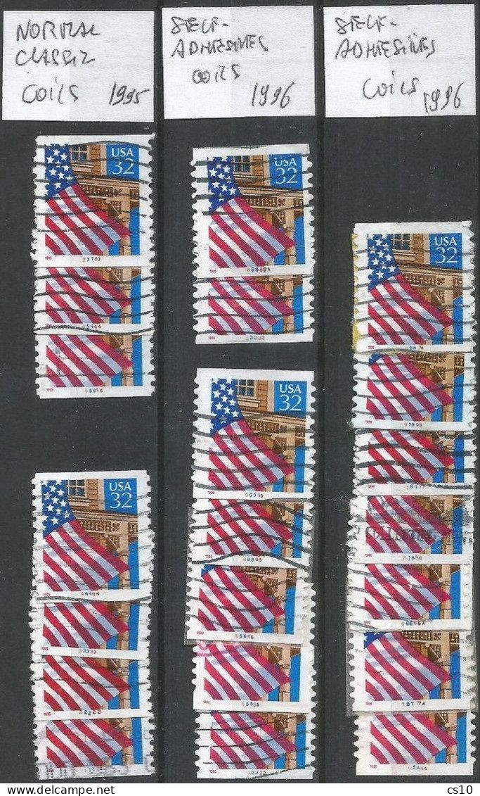 US Flag C.32 Issues 1995 & 1996 - Selection #20 Used Pcs With Different Plate # Numbers!!! - Coils (Plate Numbers)