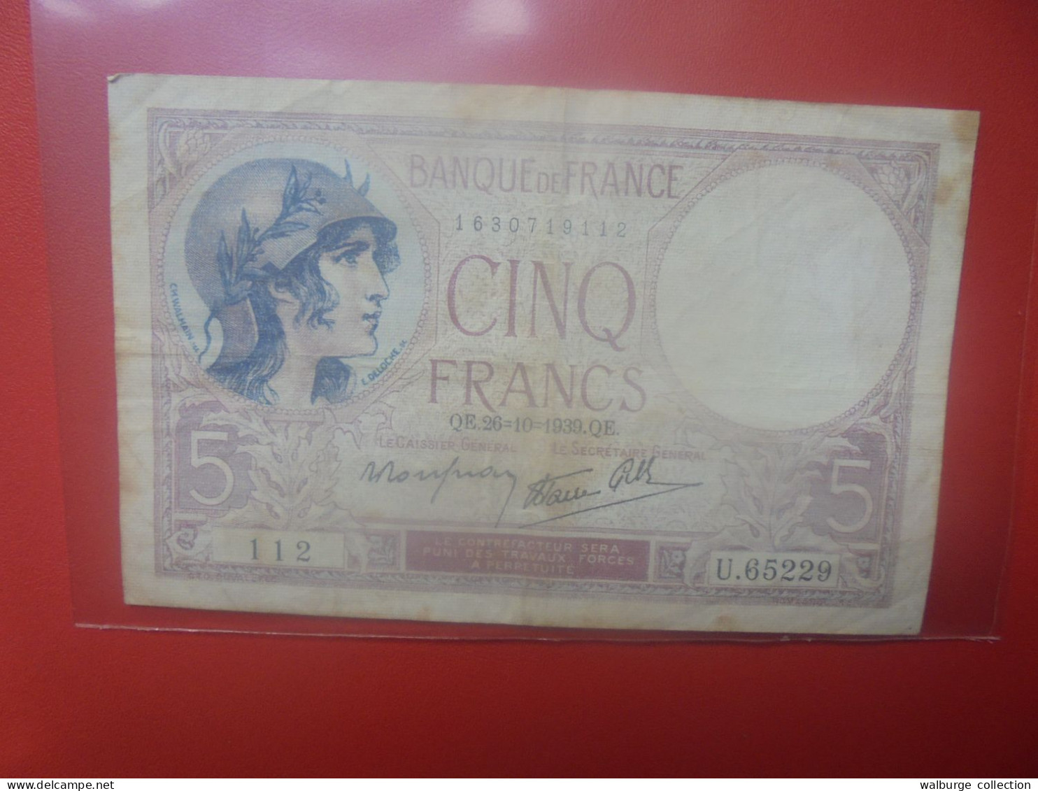 FRANCE 5 FRANCS 1939 Circuler (B.33) - 5 F 1917-1940 ''Violet''