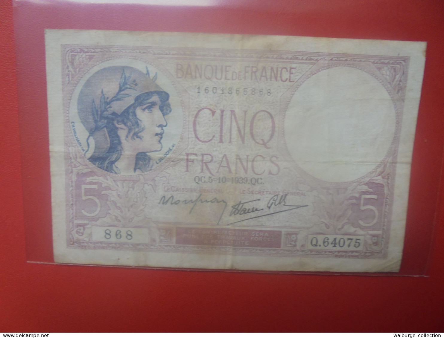 FRANCE 5 FRANCS 1939 Circuler (B.33) - 5 F 1917-1940 ''Violet''