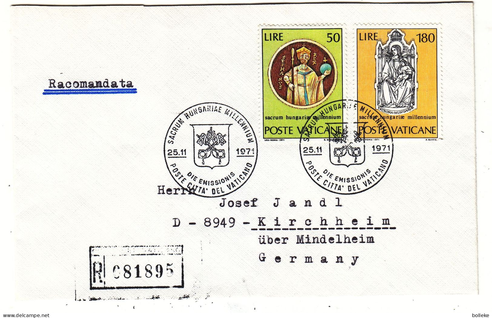 Vatican - Lettre Recom De 1971 - Oblit Poste Citta Del Vaticano - Exp Vers Kirchheim - - Storia Postale