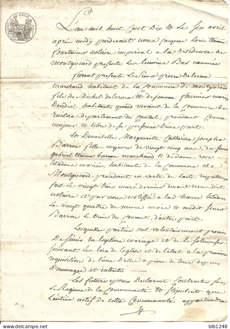 Contrat De Mariage  Delorme- Barron  Montgiscard 6 Avril 1810- 2 Pages - Manuscripts