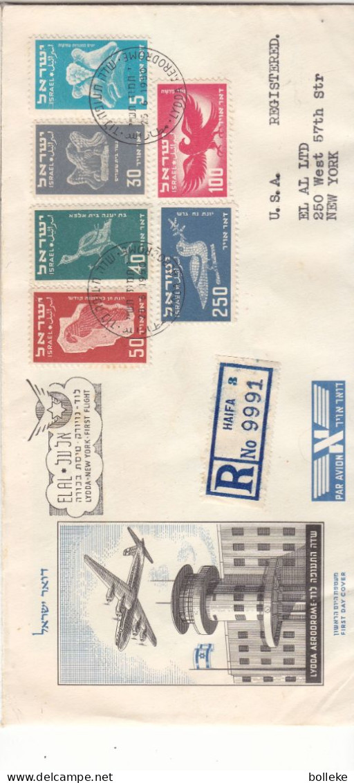 Israël - Lettre Recom Exprès De 1950 - Oblit Lydda Aérodrome - Exp Vers  New York - 1 Er Vol - Valeur 99 € En .....2003 - Storia Postale