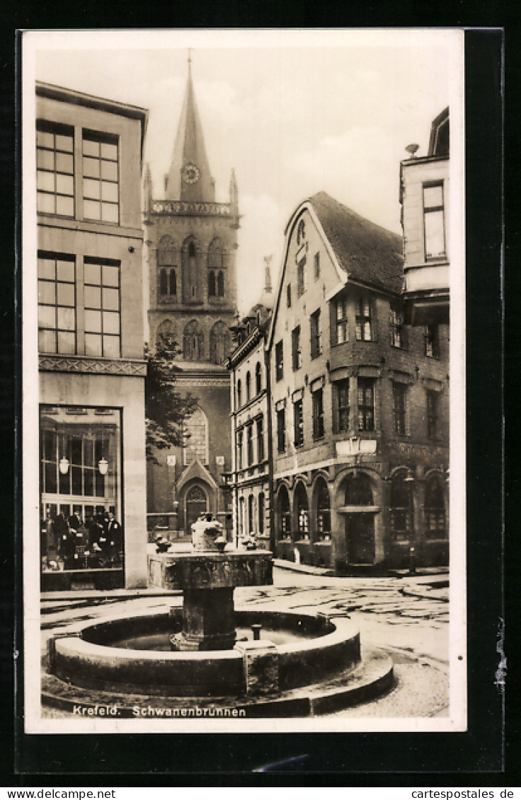 AK Krefeld, Partie Am Schwanenbrunnen  - Krefeld